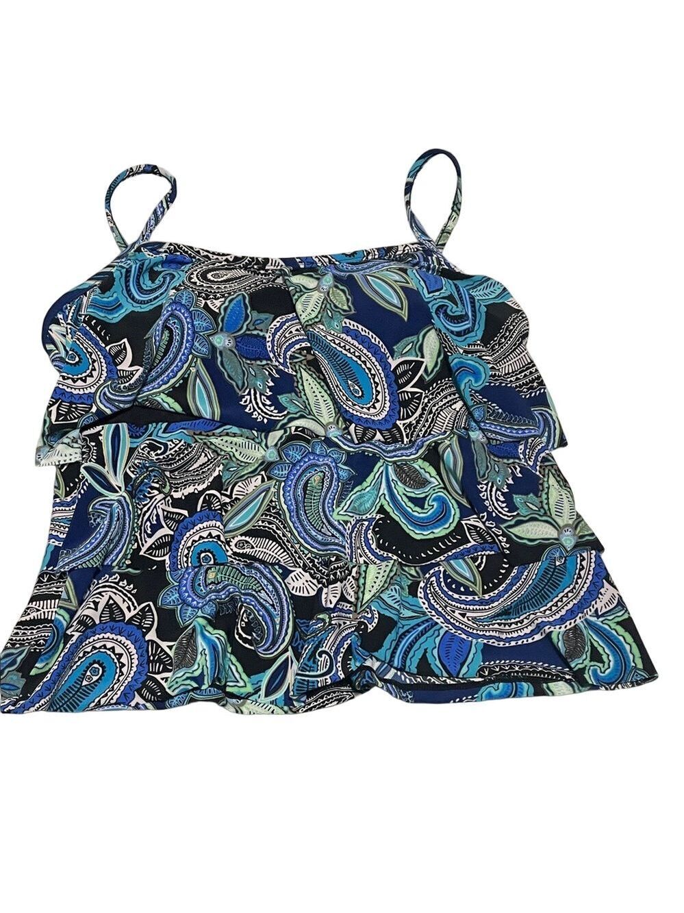 American Beach Tankini Women’s Blue Paisley Swim  Top 12